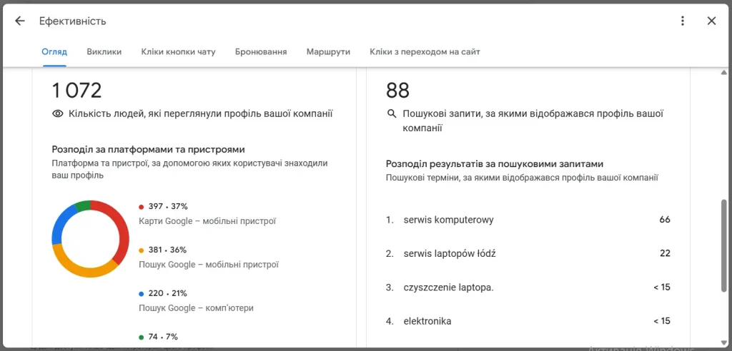 Google Maps profile performance overview
