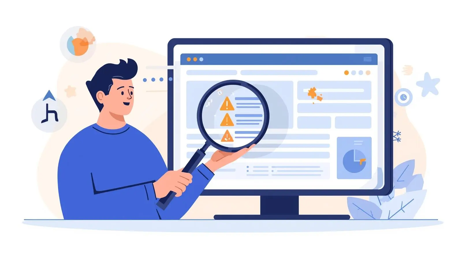 Person auditing a website with a magnifying glass