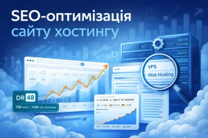 SEO optimization for hosting website structure showing VPS and Web Hosting growth analytics and server infrastructure visualization.